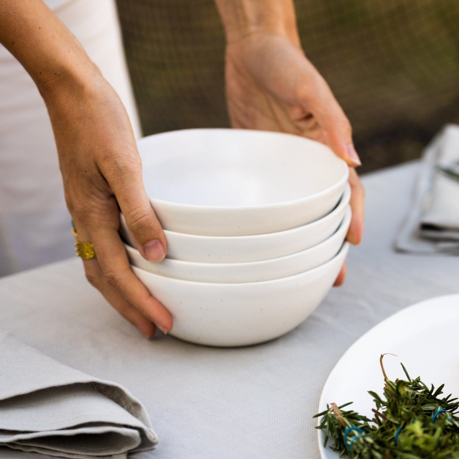 Fable The Breakfast Bowls, Set of 4 in Speckled White | Joy
