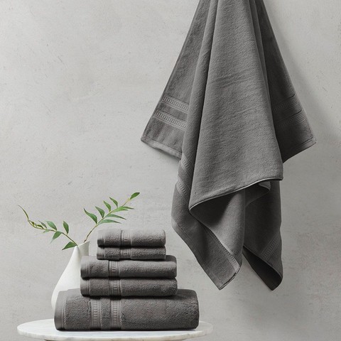 Beautyrest Plume Cotton 6-Piece Feather Touch Antimicrobial Towel Set in Charcoal wedding registry gift