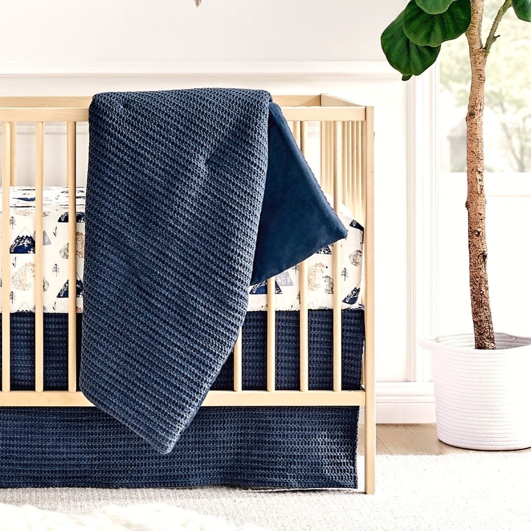 Levtex Baby Mills Waffle Cotton 4Piece Crib Bedding Set in Navy Joy
