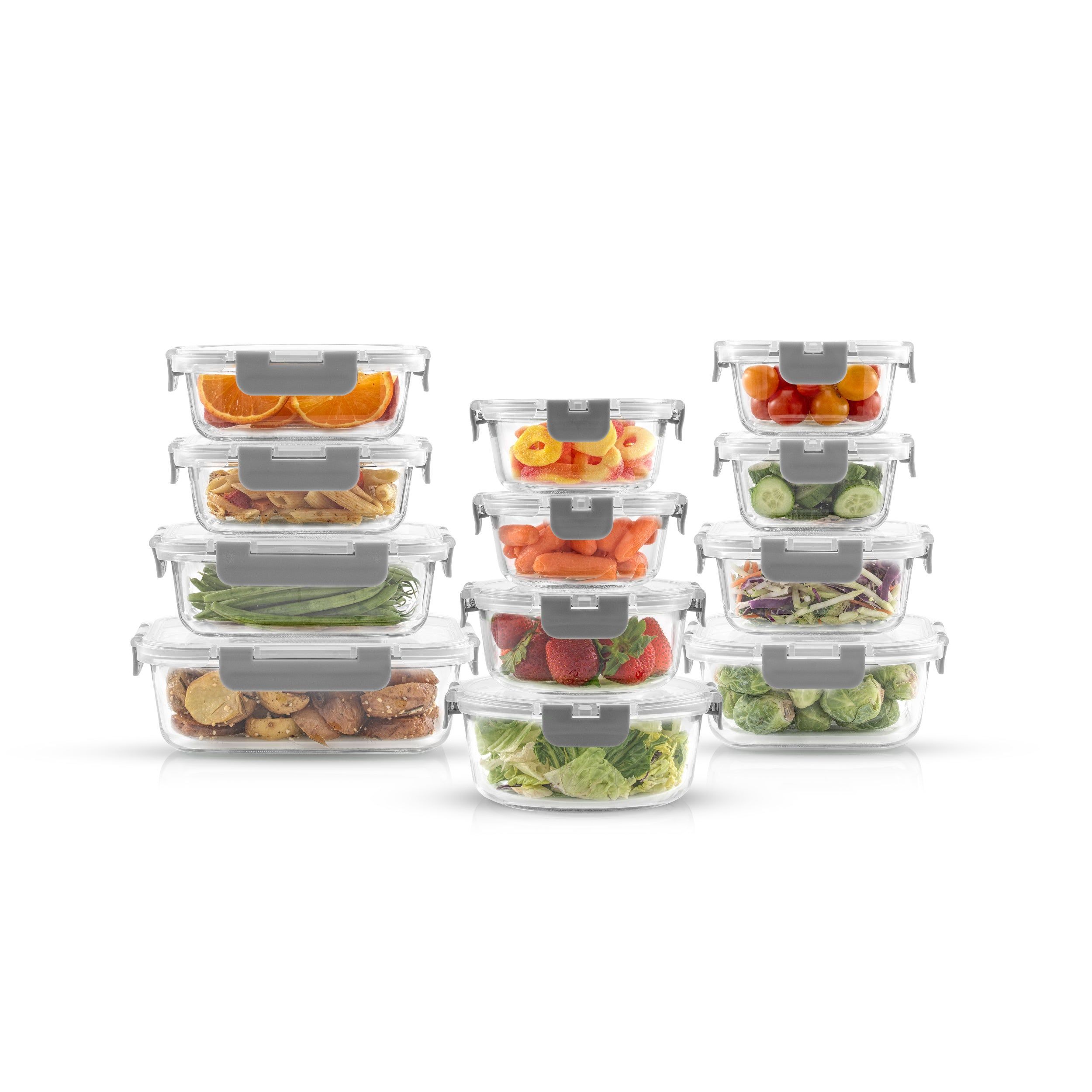 JoyFul 24-Piece Glass Storage Containers with Leakproof Lids Set in Light Grey