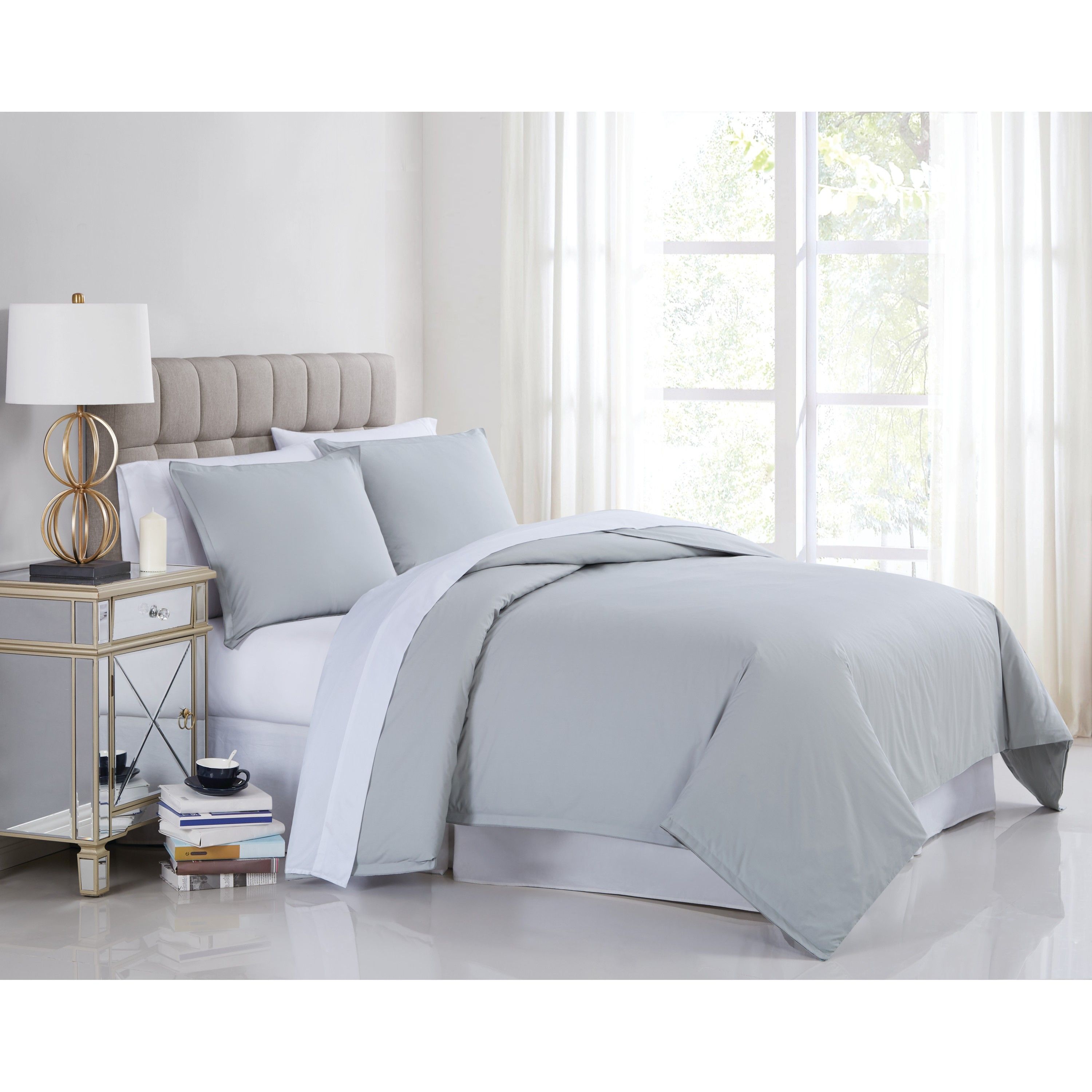 Charisma Percale Cotton 3Piece Duvet Set in Grey, Full/Queen Joy