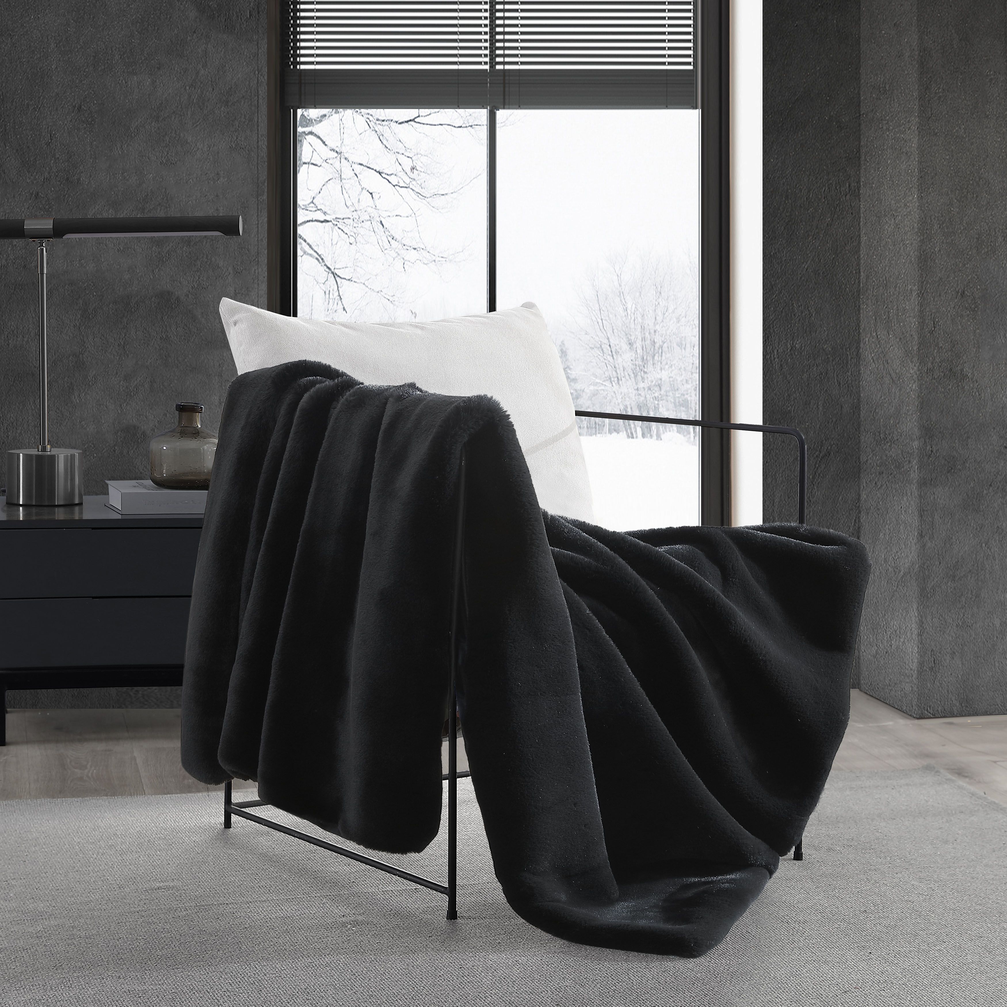 Vera Wang Lapin Faux Fur Throw Blanket in Black, 60" x 50" Joy